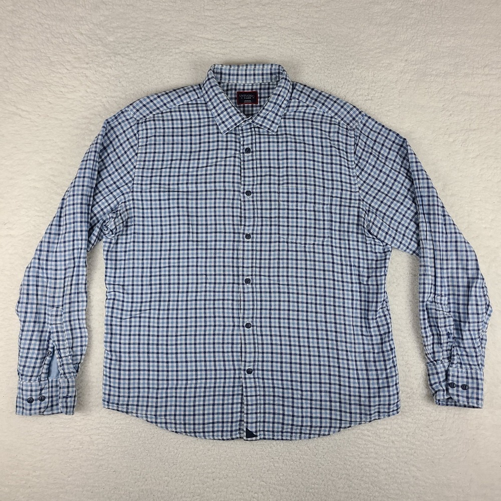 UNTUCKit Flannel‎ Shirt Mens XL Blue White Check 100% Cotton Dress Button Down